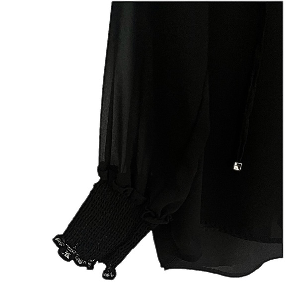 Calvin Klein | Vintage Black Tie Neck Smocked Blouse | Women’s Size Medium - Picture 7 of 9